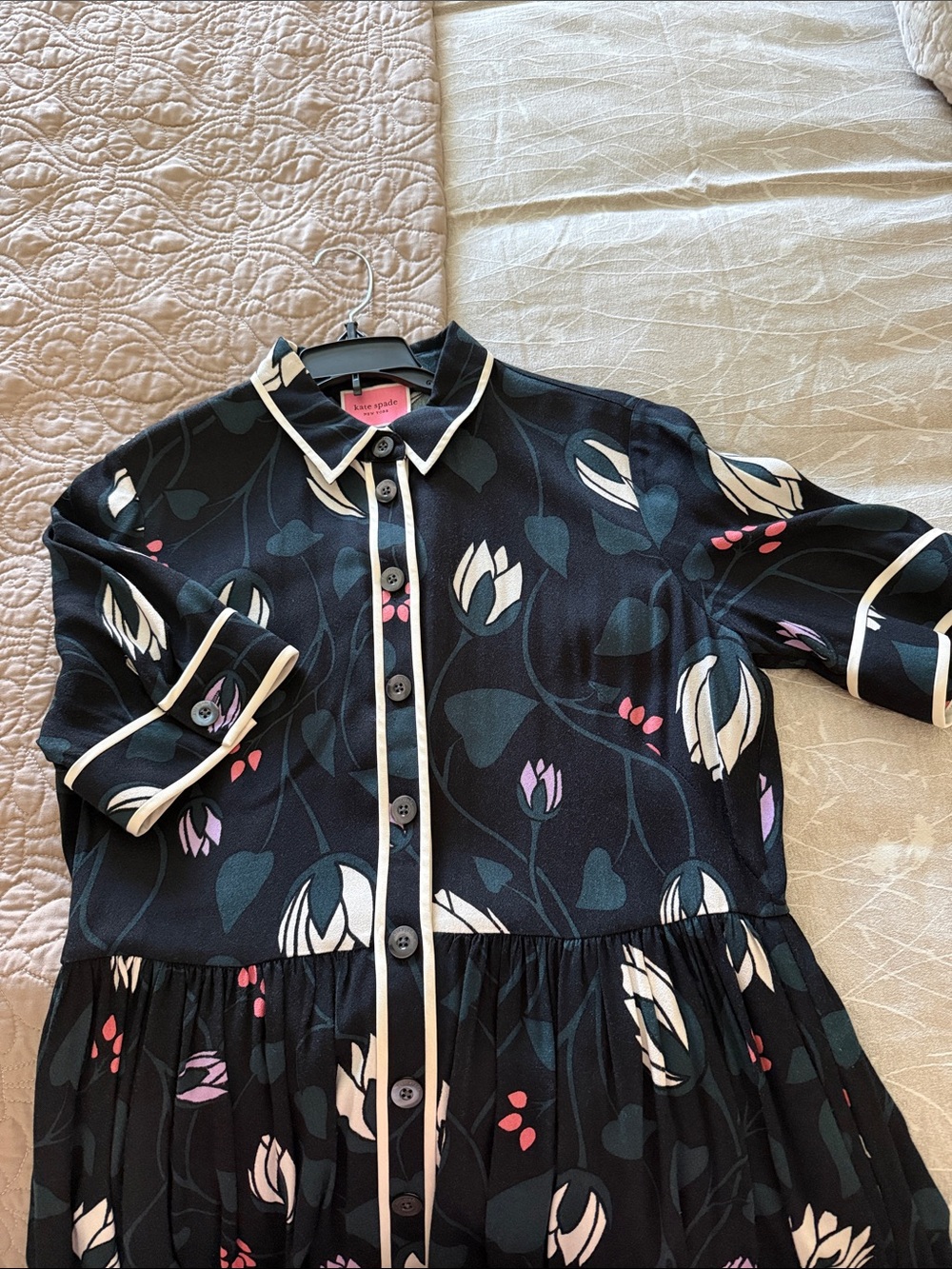kate spade Black Floral Button-Front Mini Dress with Cream Trim - Picture 4 of 5